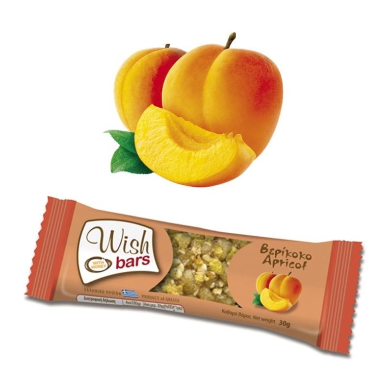 Energy Bar with Honey & Dried Apricot 'Wish Bars' 28pcs X 30gr Μπάρα Ενέργειας με Μέλι & Αποξηραμένο Βερίκοκο 'Wish Bars' 28τεμ Χ30gr