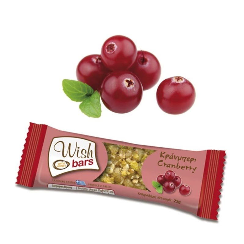 Energy Bars with Honey, Nuts & Dried Cranberry 'Wish Bars' 28pcs X 25grΜπάρα Ενέργειας με Μέλι & Cranberry 'Wish Bars' 28τεμ Χ 25g