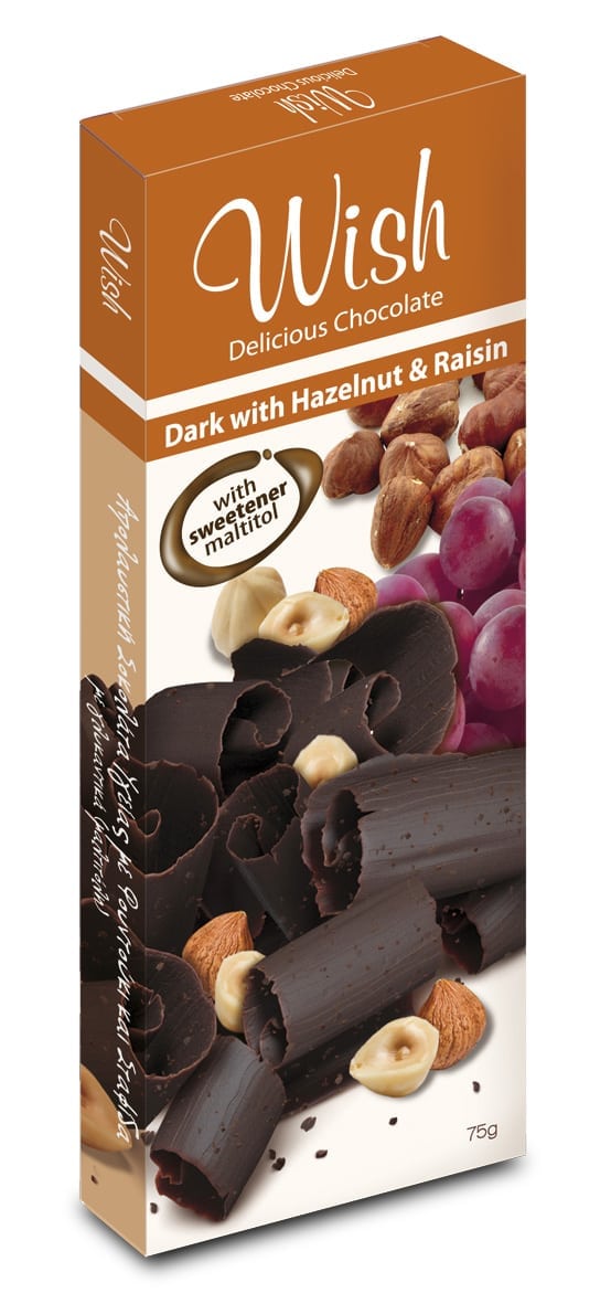 Σοκολάτα Υγείας Φουντούκι & Σταφίδες X/Z 'Wish Chocolate' 12τεμ Χ 75gr